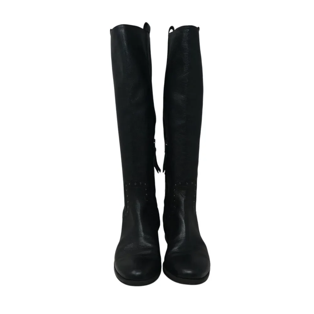 Sam‎ Edelman Prina Black Studded Leather Tall Riding Boots Womens 8